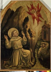 Saint Francis mottar stigmata (tempera på panel