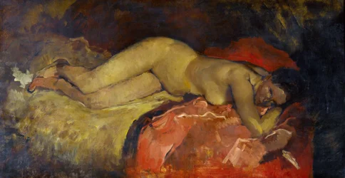 ""Nu lange"" (liggende naken) Maleri av George hendrik Breitner (1857-1923) - ca 1887 - Olje på lerret - Dim 134x224,5 cm Gemeentemuseum Den Haag (Haag) Nederland