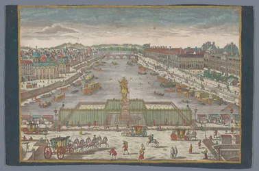 Utsikt over Pont Neuf over elven Seinen i Paris, med utsikt mot Pont Royal Gesicht der Neuen Bruck, gegen der Königl. Bruck til Paris