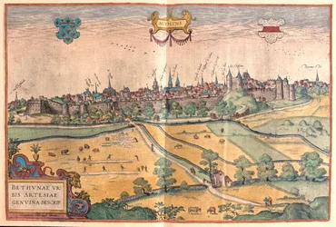 Bethune i Pas de Calais, Frankrike -i #39;Civitates Orbis Terrarum#39; av Georg Braun, Köln 1617