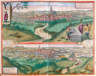Caslav (Böhmen) - Chomutov, Tsjekkia - i #39;Civitates Orbis Terrarum#39; av Georg Braun, Köln 1617