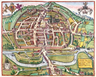 Exter, England - i #39;Civitates Orbis Terrarum#39; av Georg Braun, Köln 1617