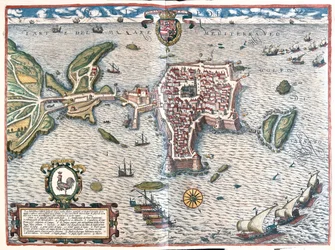 Gallipoli, Italia - i #39;Civitates Orbis Terrarum#39; av Georg Braun, Köln 1617