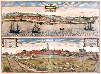 Helsingør (Helsimor - Hamlet), Danmark - i #39;Civitates Orbis Terrarum#39; av Georg Braun, Köln 1617