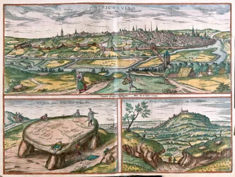 Montpellier, Tours og Poitiers, Frankrike - i #39;Civitates Orbis Terrarum#39; av Georg Braun, Köln 1617