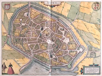 Ruen, Nimes og Bordeaux, Frankrike - i #39;Civitates Orbis Terrarum#39; av Georg Braun, Köln 1617