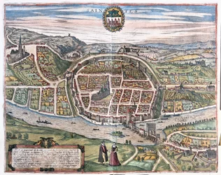 Saintes, Frankrike - i #39;Civitates Orbis Terrarum#39; av Georg Braun, Köln 1617