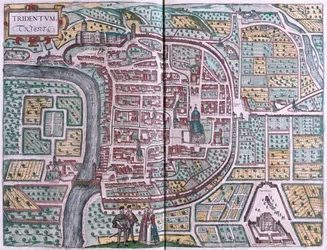 Trento, Italia - i #39;Civitates Orbis Terrarum#39; av Georg Braun, Köln 1617