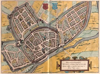 Wesel, i Nordrhein-Westfalen, Tyskland - i #39;Civitates Orbis Terrarum#39; av Georg Braun, Köln 1617