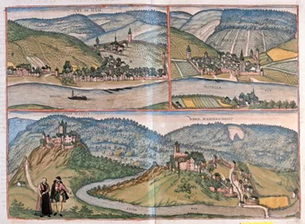 Zell, Berncastel, Manderscheid, Zell an der Mosel, Tyskland - i #39;Civitates Orbis Terrarum#39; av Georg Braun, Köln 1617