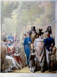 Boulevard des Italians, kafeen Hardy i Paris på 1800-tallet. Litografi av tyskeren Georg Emanuel Opitz (1775-1841)
