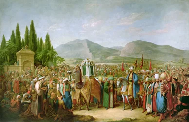 Emir Bechir Shihab II, hersker over Libanon, hyller Ibrahim Pasha, før St Jean dAcre i 1831