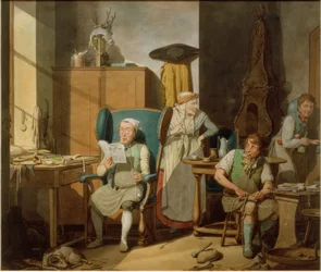 Skomakerfamilie på verkstedet