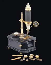Sammensatt boksmikroskop, ca. 1775 (tre, metall og glass) (se også 1113960-1)