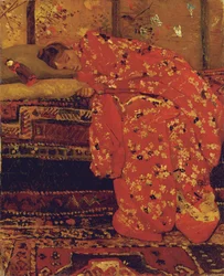 Jente i en rød kimono