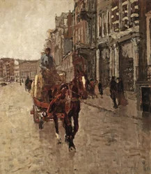 Rokin Westzijde: en hestevogn på Rokin, Amsterdam
