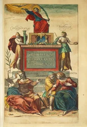 Frontispice av bind IV som viser allegoriske figurer fra USA av Georg Braun