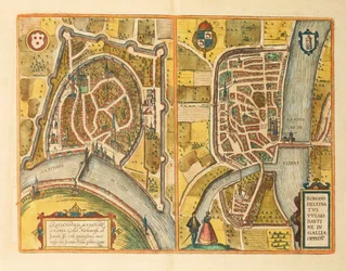 Kart over Grenoble og Le Mans fra verdensbyer av Georg Braun