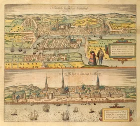 Kart over Konigsberg og Riga fra USA av Georg Braun