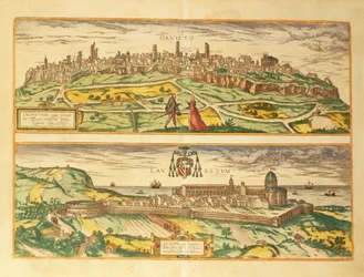Kart over Orvieto og Loreto, Umbria og Marche-regionen fra verdenskart av Georg Braun