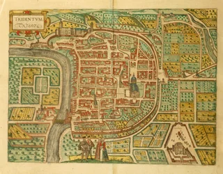 Kart over Trento fra USA av Georg Braun