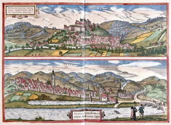Dillenburg (Hessen) og Siegen (Nord-Rhenania Westfalen), Tyskland (gravering