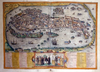 Utsikt over Venezia fra Atlas "Civitates Orbis Terrarum" av Braun og Hogenberg