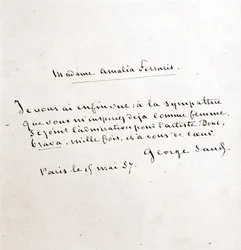 Brev fra George Sand (Aurore Dupin, Baronne Dudevant) (1804-1876) til Madame Amalia Ferraris, Paris 19. mars