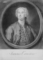 Portrett av Joannes Carestini (ca. 1705-60), italiensk castrato, gravert av John Faber (1684-1756)
