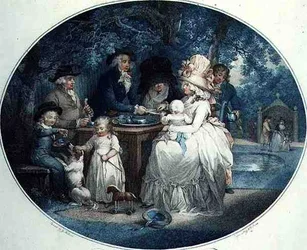 A Tea Garden, gravert av Francois David Soiron (f.1764), pub. av T. Gaugain