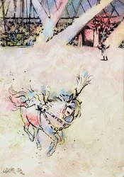 Sirkushest, (blekk og gouache på gessobrett).