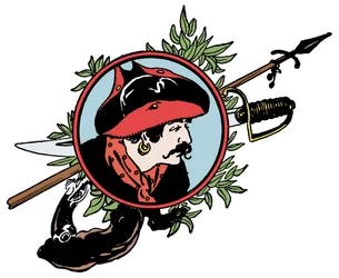 Medaljong med portrett av pirat Illustrasjon fra "The Boy