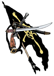 Piratpaviljong-dekorert hodeskalle, sabre-illustrasjon fra "The Boy