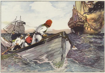 Roende på trygg avstand lå piratene til og med en djevelsk fryd så flammene sprang ?