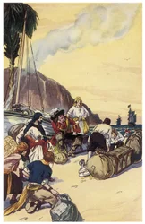 Piraten Henry Morgan deler skatten til Maracaibo-illustrasjonen fra "The Pirates of Panama or the Buccaneers of America" av George Albert Williams (1875-1932) 1914
