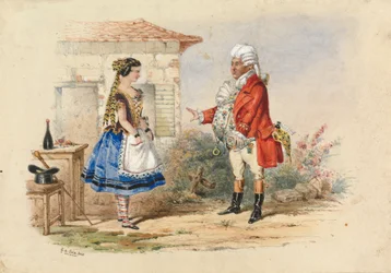 Adina og Dr. Dulcamara, scene fra Donigettis Elisir d'Amore