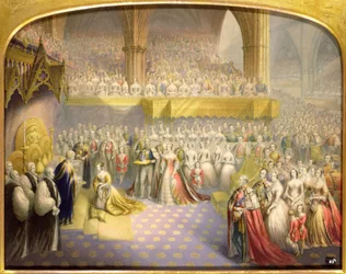 Hennes Allernådigste Majestet dronning Victoria (1819-1901) mottar sakramentet ved sin kroning, 28. juni 1838