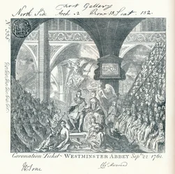 Gravert billett til kroningsseremonien for Georg III i Westminster Abbey 1761 1906