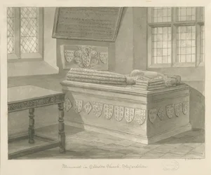 Ellastone Church - Monument til Sir John Fleetwood: sepia-tegning, 1841