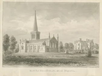 Hilderstone Church: sepia-tegning, 1841