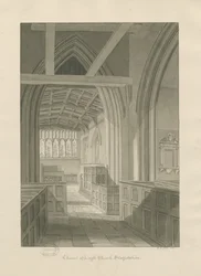 Interiør i Leigh Church: sepia-tegning