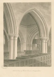 Interiør i Weston-on-Trent Church: sepia-tegning, 1841