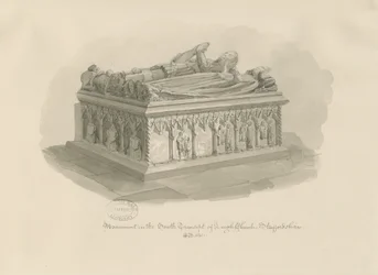 Leigh Church - Monument of Sir John Aston: sepia-tegning, 1841