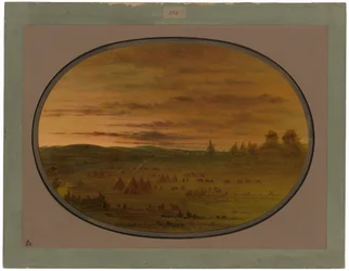 Et indisk leir ved solnedgang