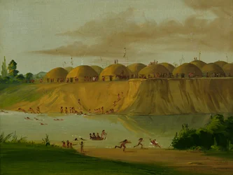 Hidatsa Village, jorddekkede hytter, ved Knife River, 1810 Miles ovenfor St. Louis, 1832.