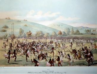 Indian of America: et ballspill i en stamme av Red Skins. Trykk av George Catlin (1794-1872) Privatsamling fra 1800-tallet