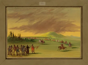 La Salle møter et krigsparti av Cenis-indianere på en prairie i Texas, 25. april 1686, 1847-48
