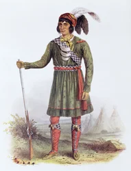 Osceola eller «Den stigende sol», en seminoleleder, 1838, illustrasjon fra «The Indian Tribes of North America, Vol. 2» av Thomas L. McKenney og James Hall, utgitt av John Grant