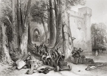 The Siege of Lathom House, 1644, gravert av W. Topham