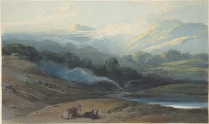 Hvilende storfe i et fjellandskap, Bengal